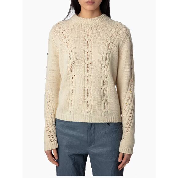 Zadig & Voltaire Defile Morley Cable Knit Cream Sweater NWT Small - Picture 2 of 12